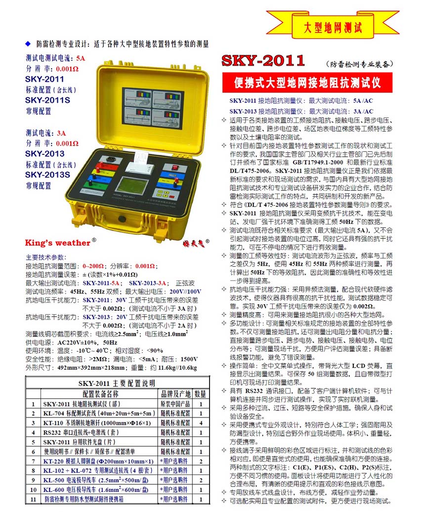SKY-2011/2013/2016大型地网接地电阻测试仪介绍(SKY-2011/2013/2016大型地网接地电阻测试仪产品详情)(图1)
